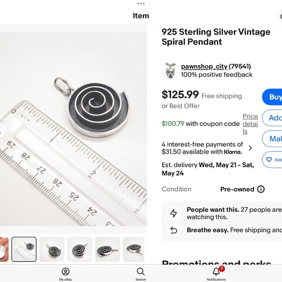Vintage sterling modernist spiral ring..7 chunky